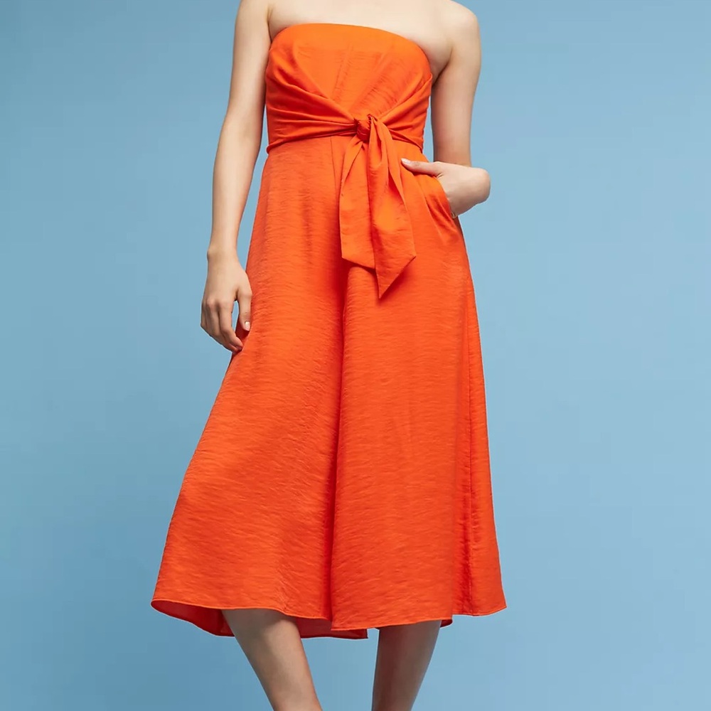 EUC Anthropologie Maeve Brin Orange Strapless Jumpsuit (14)